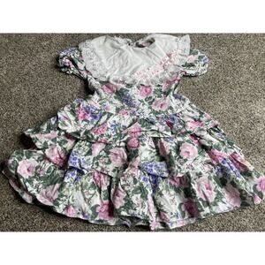 Vintage Jill Lynn Dress Floral Ruffles Full Skirt Frilly Lace Size 5 USA Made
